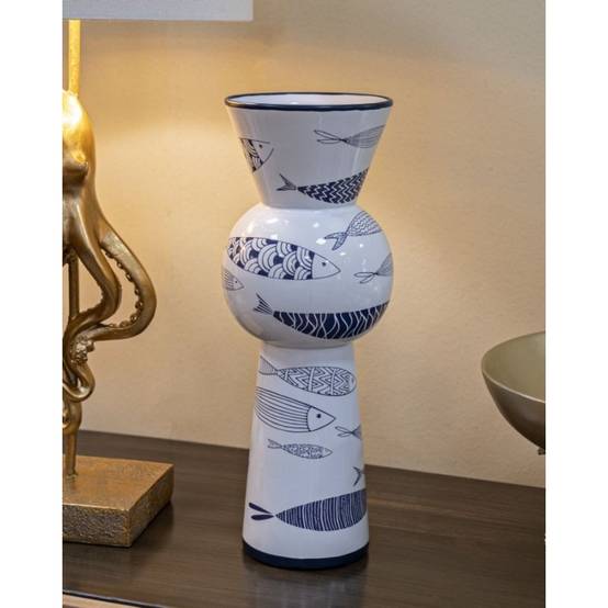 Vase motif poisson en céramique blanche 14x38.5 cm - Mauro Ferretti - Image 6