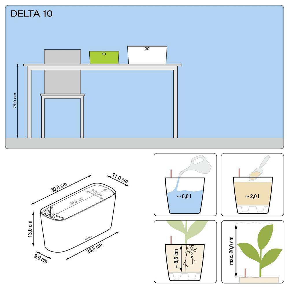 Lechuza - Pot de table Delta 10 - kit complet, blanc brillant 30 cm Lechuza - Imagen 4