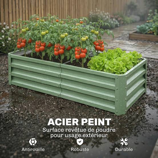 ComfortXL - Carré potager rectangulaire en acier galvanisé vert 120 x 60 x 30,5 cm pour jardin et serre avec montage facile - Image 4