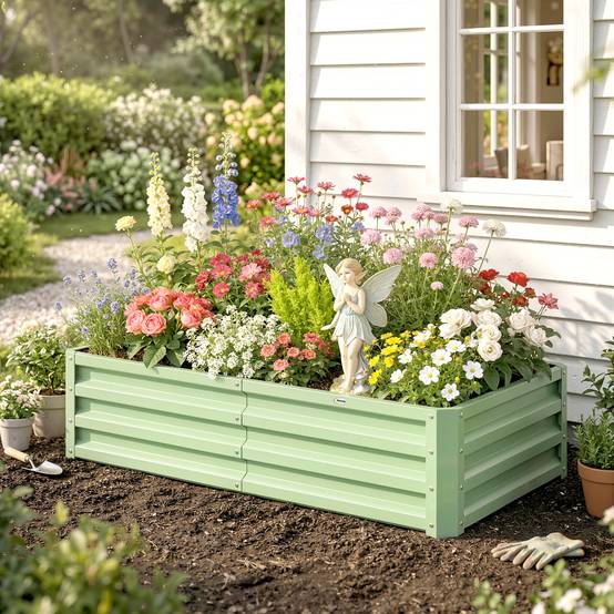 ComfortXL - Carré potager rectangulaire en acier galvanisé vert 120 x 60 x 30,5 cm pour jardin et serre avec montage facile - Image 9