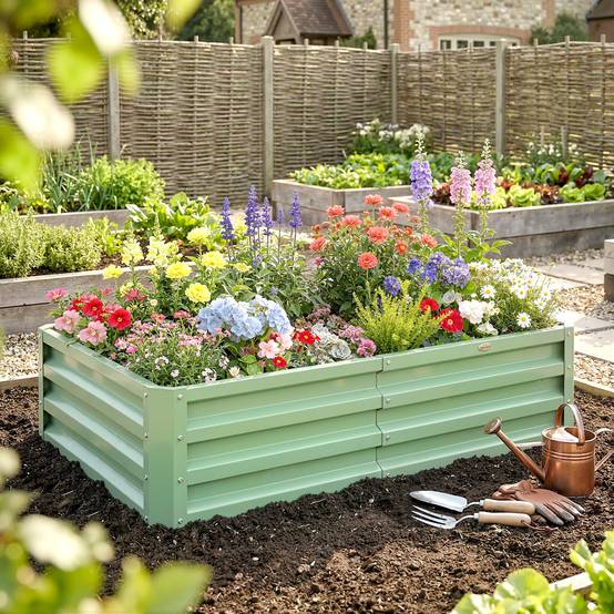 ComfortXL - Carré potager rectangulaire en acier galvanisé vert 120 x 60 x 30,5 cm pour jardin et serre avec montage facile - Image 1