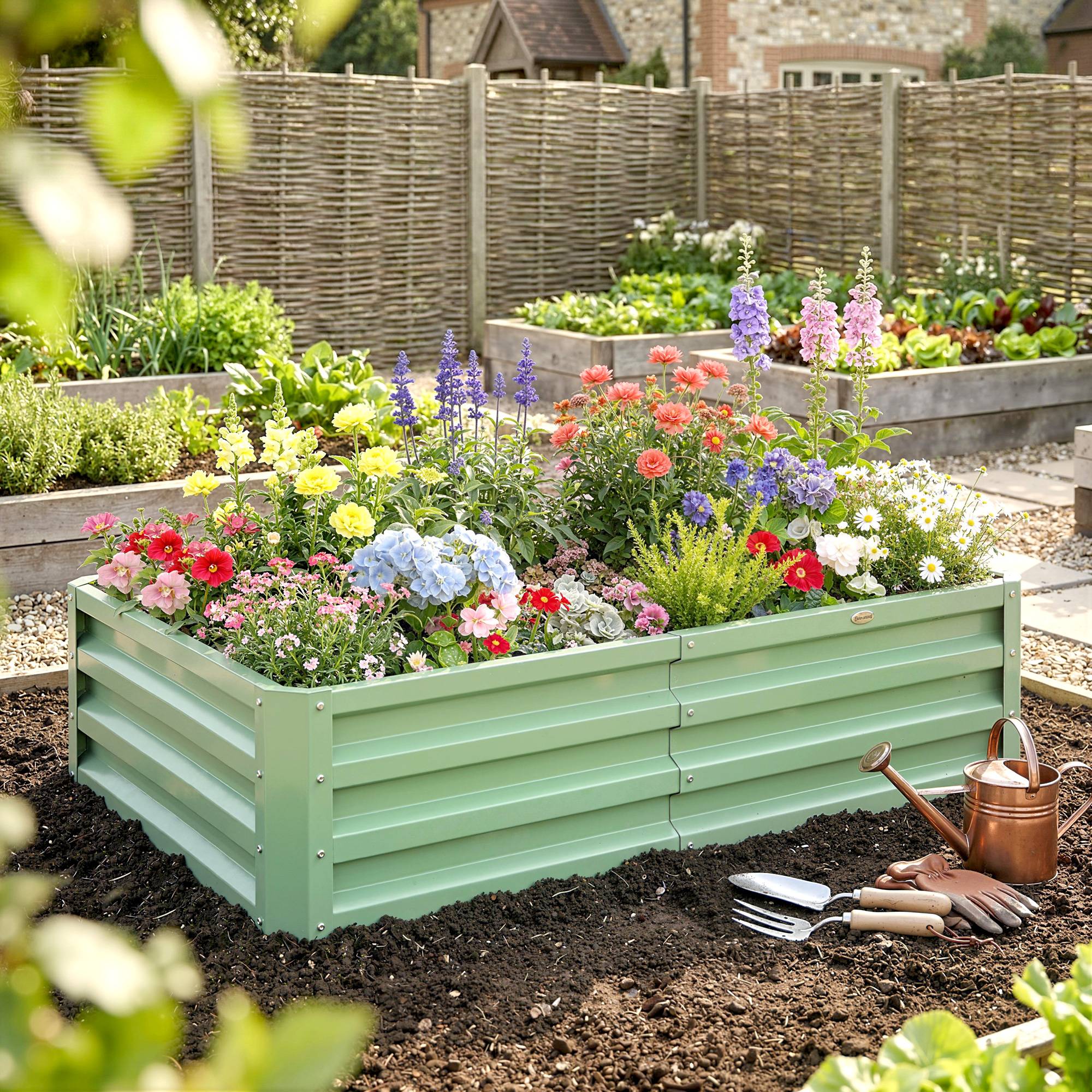 ComfortXL - Carré potager rectangulaire en acier galvanisé vert 120 x 60 x 30,5 cm pour jardin et serre avec montage facile - Image 1
