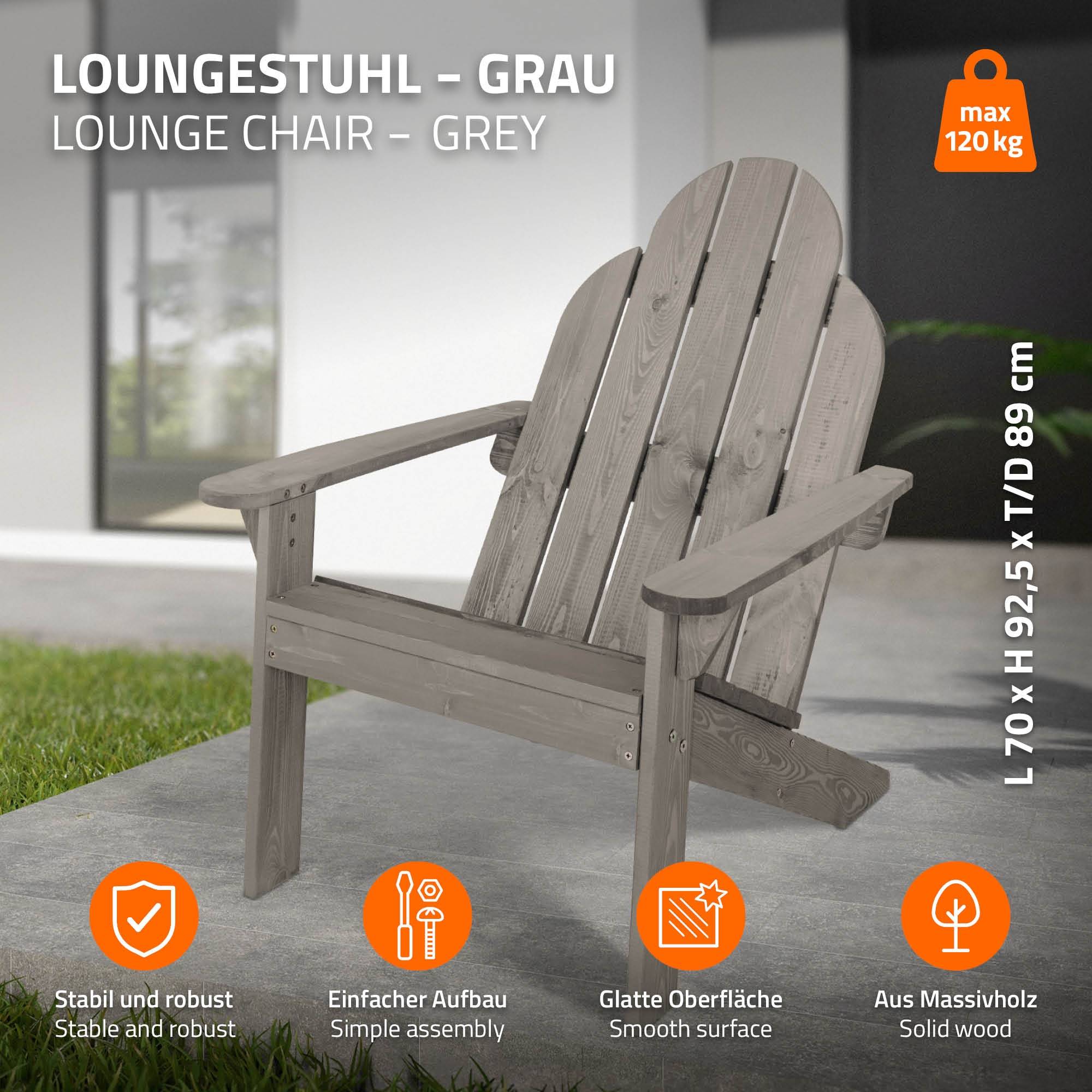 Ml-Design - 2x chaise lounge de jardin gris en bois massif Adirondack 92,5 x 69,5 x 89 cm - Imagen 2
