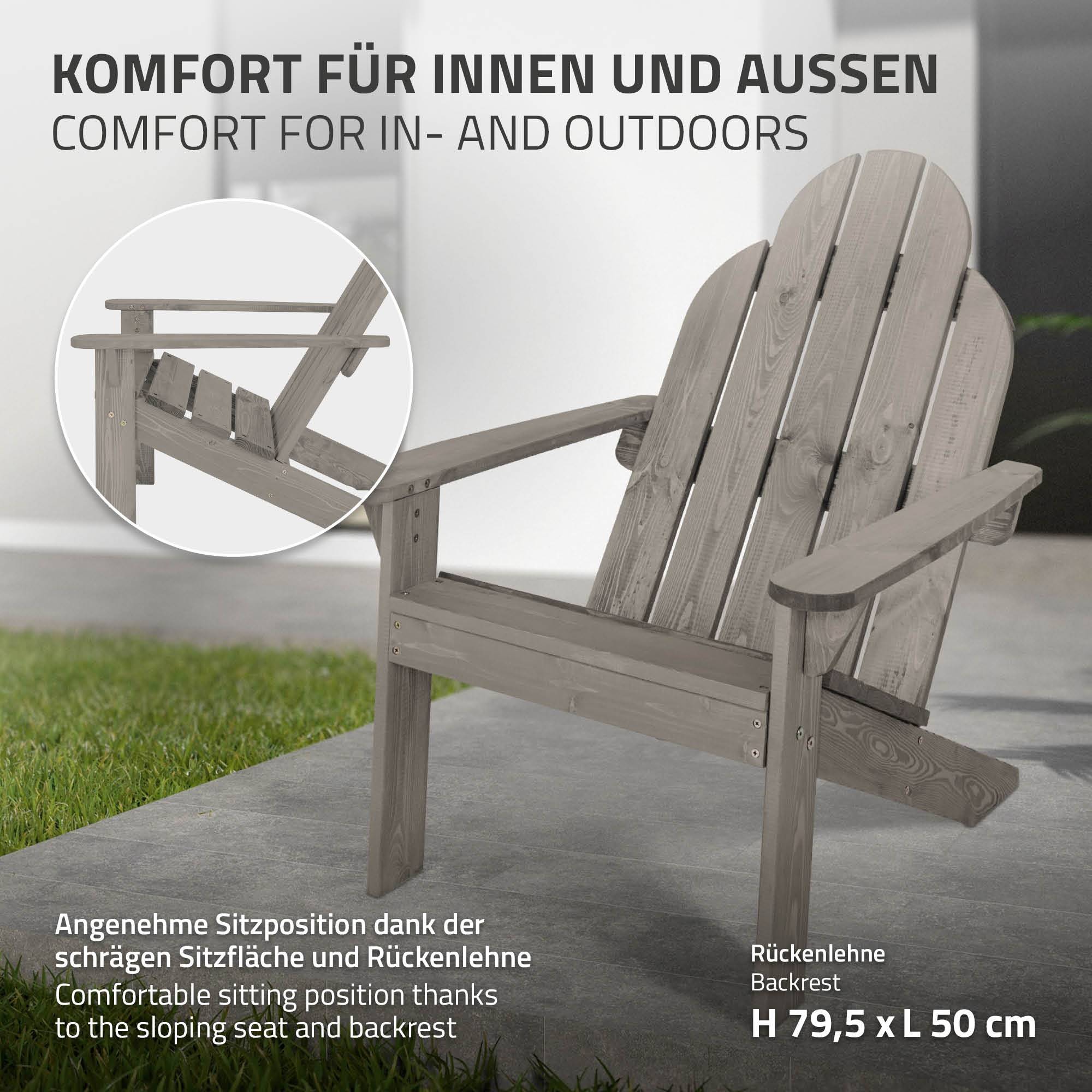 Ml-Design - 2x chaise lounge de jardin gris en bois massif Adirondack 92,5 x 69,5 x 89 cm - Imagen 4