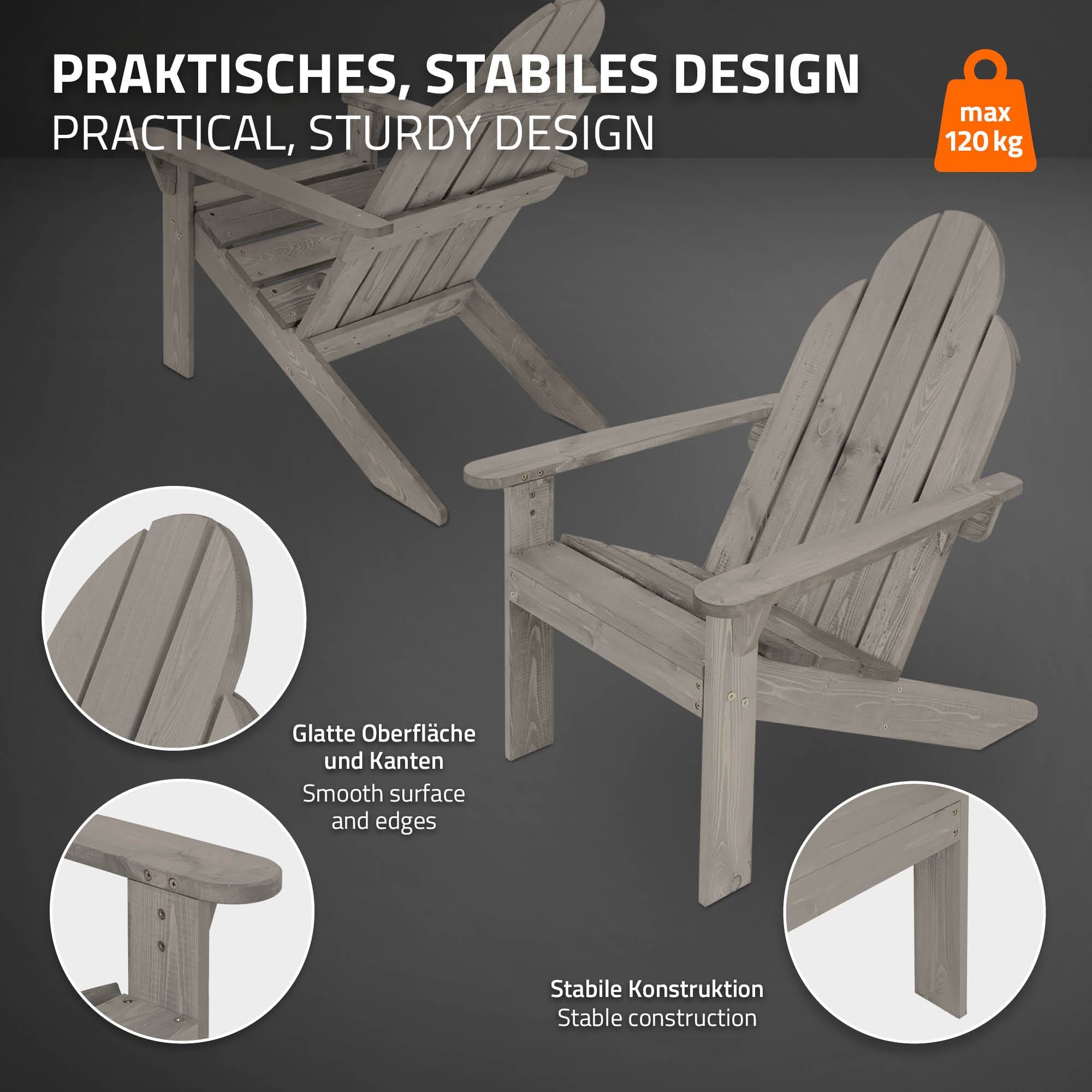 Ml-Design - 2x chaise lounge de jardin gris en bois massif Adirondack 92,5 x 69,5 x 89 cm - Imagen 3