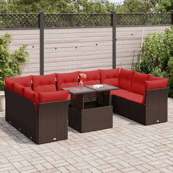 Mobilier de Jardin 10 Personnes Résine Tressée Marron avec Coffres de Rangement et Table Basse – ComfortXL Outdoor Living - Image 1