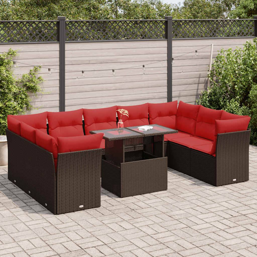 Mobilier de Jardin 10 Personnes Résine Tressée Marron avec Coffres de Rangement et Table Basse – ComfortXL Outdoor Living - Image 1