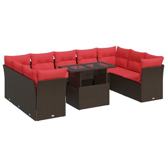 Mobilier de Jardin 10 Personnes Résine Tressée Marron avec Coffres de Rangement et Table Basse – ComfortXL Outdoor Living - Image 2