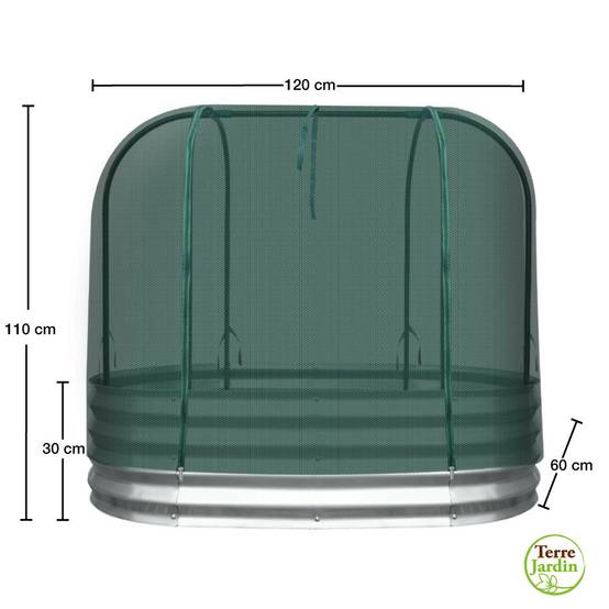 carré potager métal galvanisé 120x60x110 cm avec filet de protection pour fleurs et légumes - TERRE JARDIN - Image 6