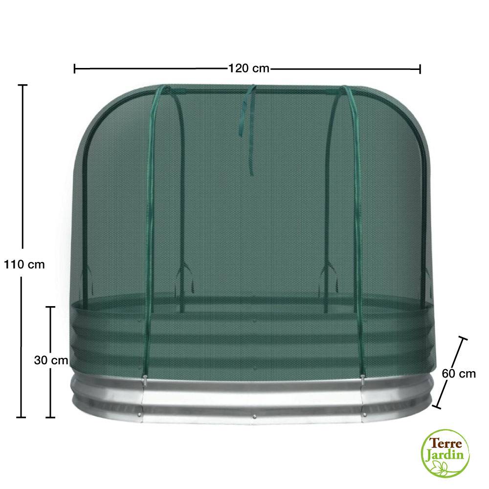 carré potager métal galvanisé 120x60x110 cm avec filet de protection pour fleurs et légumes - TERRE JARDIN - Image 6