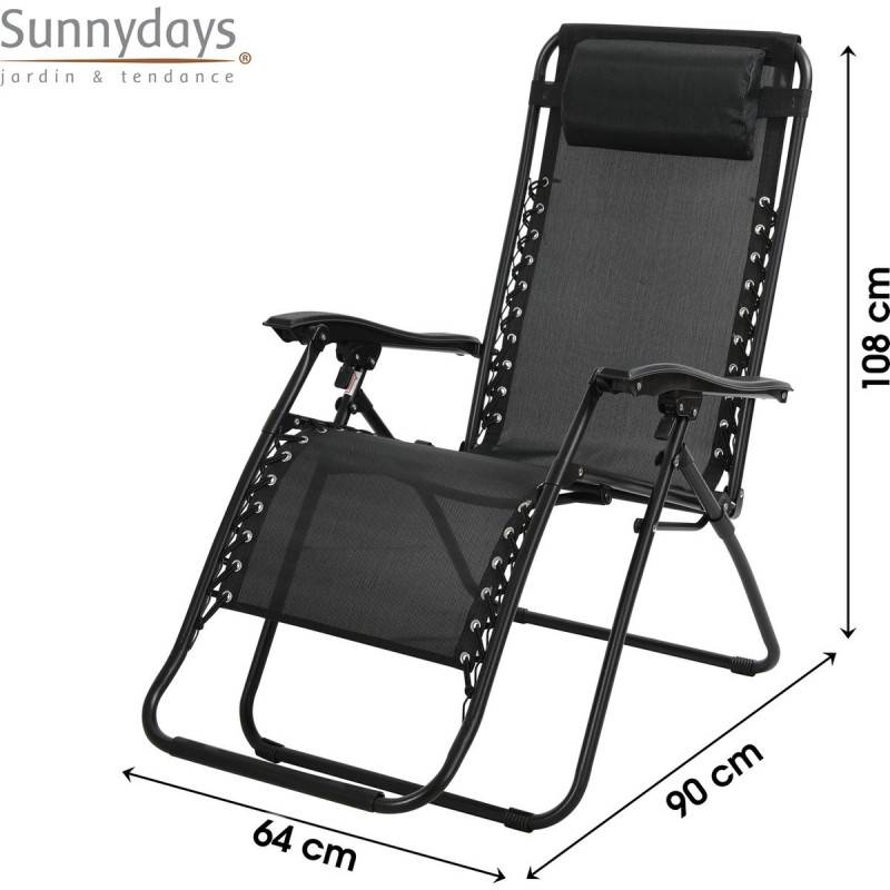 Importdistrib - Transat Chaise De Plage Fauteuil Relax L176x64 X H108/46cm Noir IMPORTDISTRIB - Imagen 3