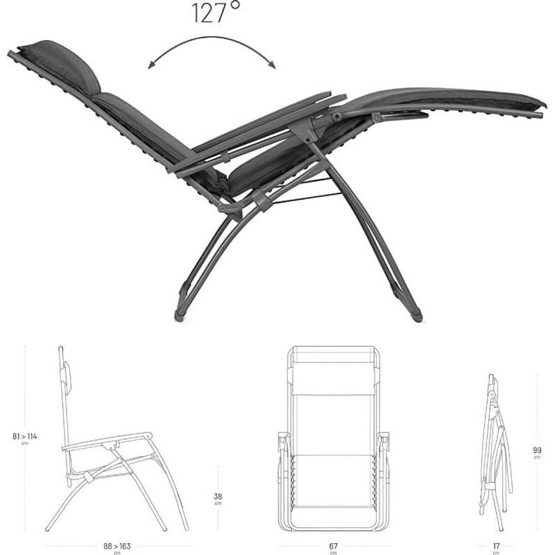 Importdistrib - Transat Chaise De Plage Fauteuil Relax L176x64 X H108/46cm Noir IMPORTDISTRIB - Imagen 4
