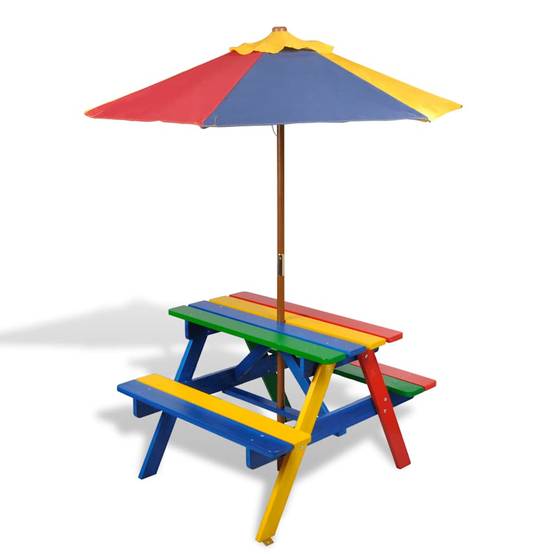 PANGIVO - Table et bancs de pique-nique enfants bois avec parasol 75 x 85 x 52 cm - PANGIVO - Image 1