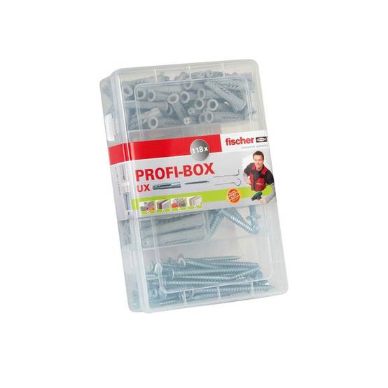 Fischer - Boîte de 118 chevilles + vis & crochets tous matériaux FISCHER 518526 nylon UX - Ø6-8 mm Fischer