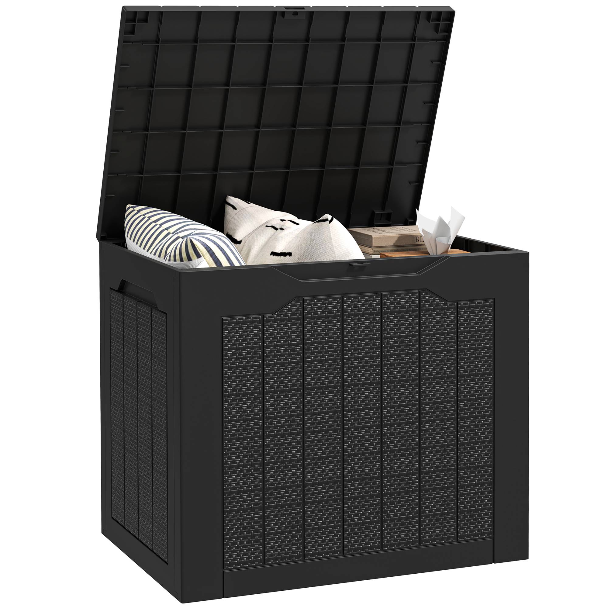 Petit Coffre Rangement Extérieur Résine Imperméable Verrouillable 56x41x50cm Noir - ComfortXL Outdoor Living - Image 1