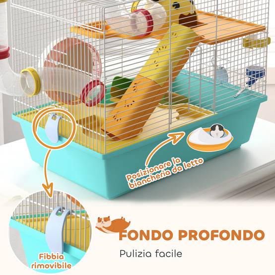 Cage hamster acier espace compact tubes jeu accessoires 45x28x37cm Bleu - ComfortXL Outdoor Living - Image 8