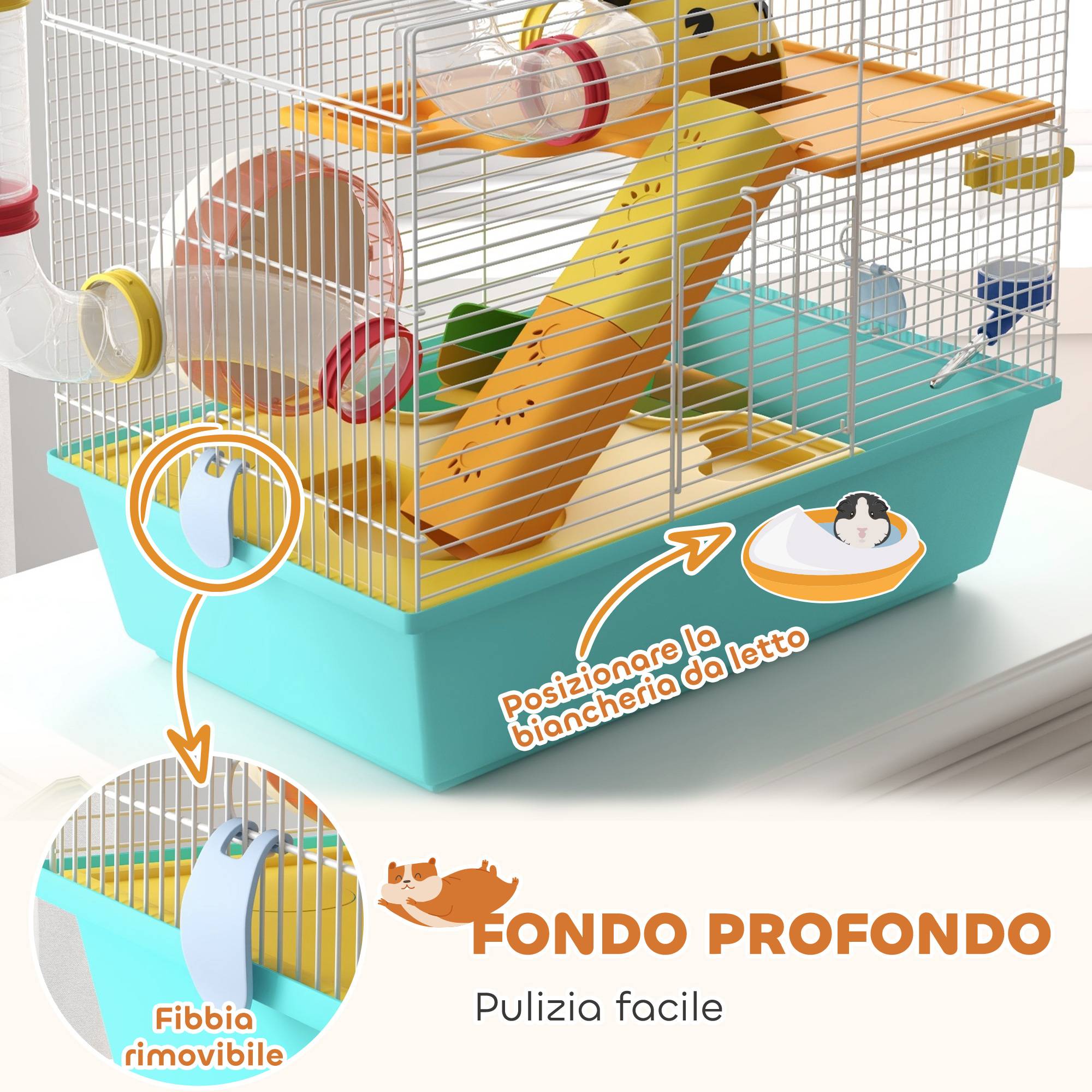 Cage hamster acier espace compact tubes jeu accessoires 45x28x37cm Bleu - ComfortXL Outdoor Living - Image 8