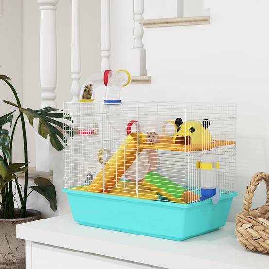 Cage hamster acier espace compact tubes jeu accessoires 45x28x37cm Bleu - ComfortXL Outdoor Living - Image 4