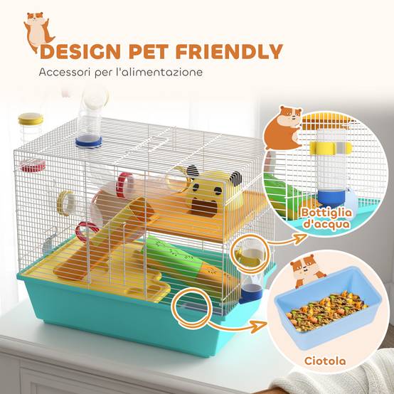 Cage hamster acier espace compact tubes jeu accessoires 45x28x37cm Bleu - ComfortXL Outdoor Living - Image 9