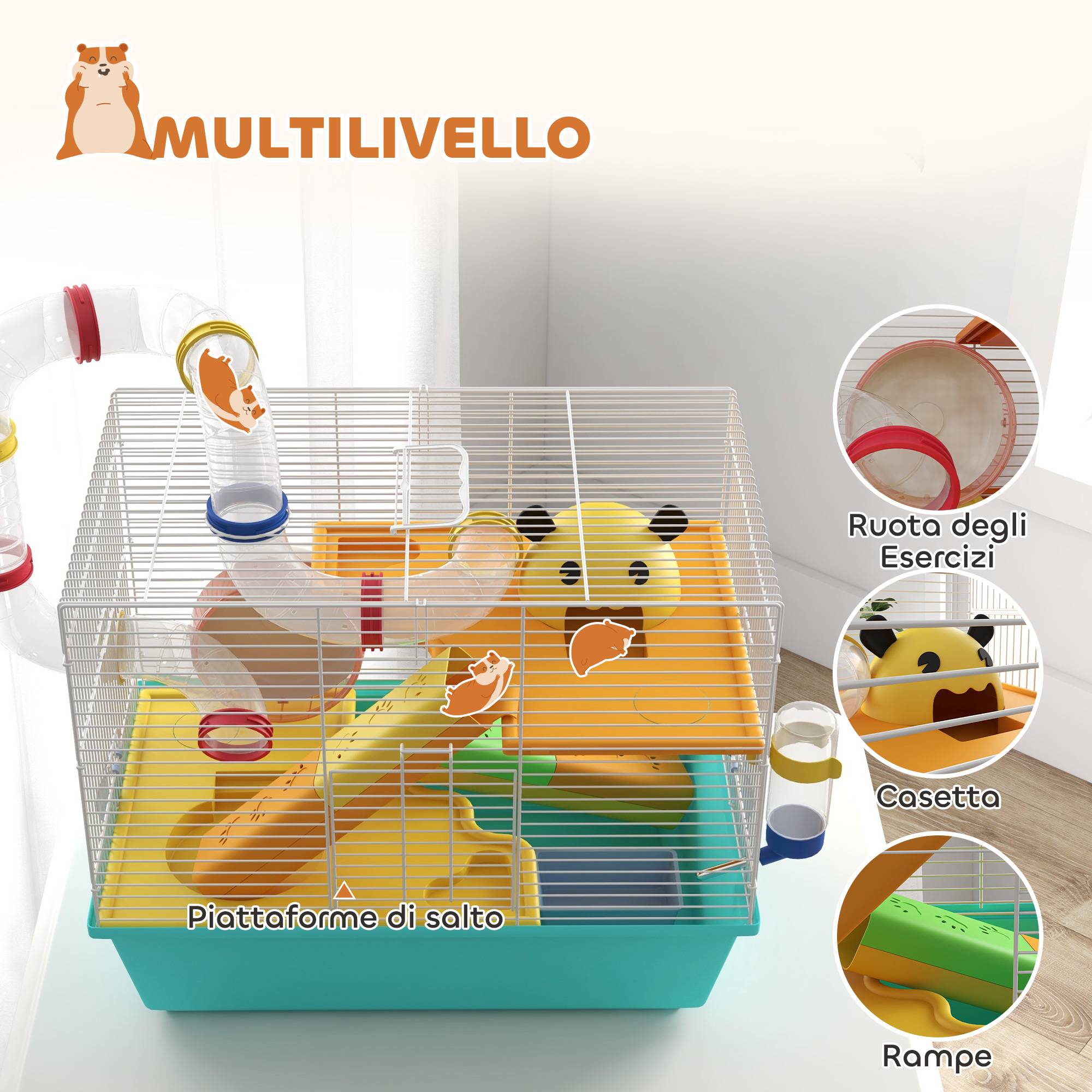 Cage hamster acier espace compact tubes jeu accessoires 45x28x37cm Bleu - ComfortXL Outdoor Living - Image 7