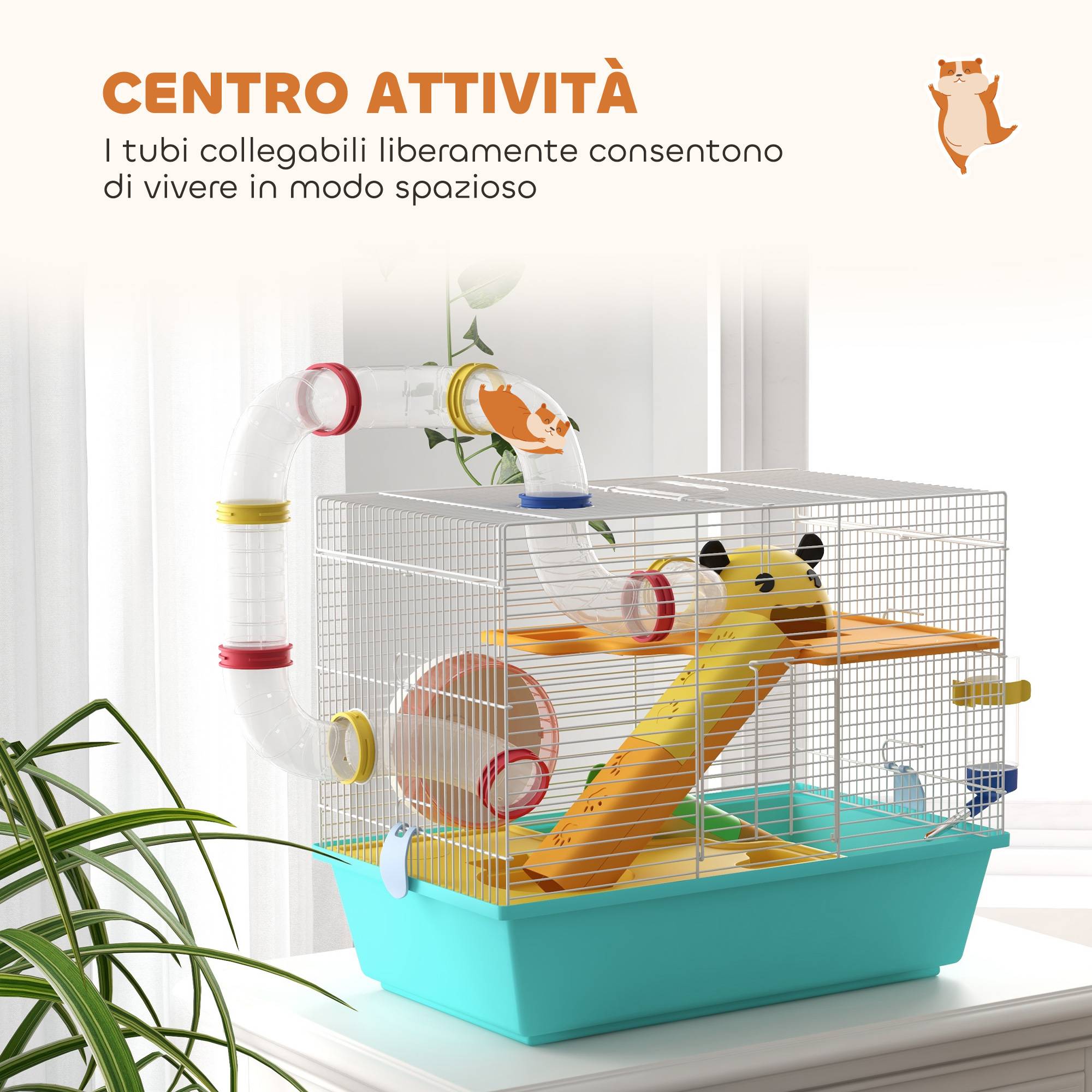 Cage hamster acier espace compact tubes jeu accessoires 45x28x37cm Bleu - ComfortXL Outdoor Living - Image 6