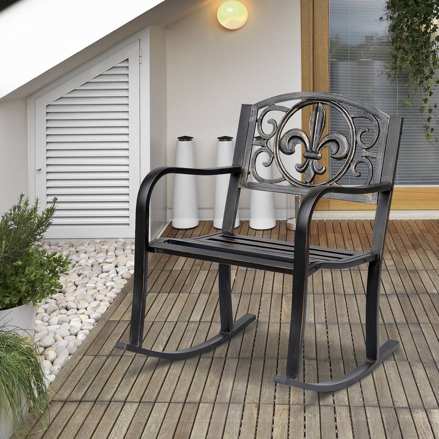 Fauteuil à bascule acier fonte extérieur motifs antiques vintage bronze - ComfortXL Outdoor Living - Image 3