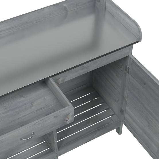 Table de Jardinage Grise en Bois Massif de Sapin avec Armoire Tiroir et Surface Zinc – ComfortXL Outdoor Living - Imagen 4