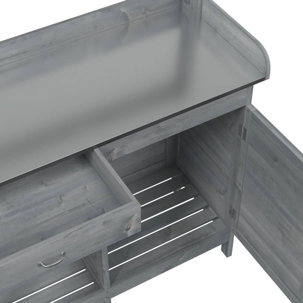 Table de Jardinage Grise en Bois Massif de Sapin avec Armoire Tiroir et Surface Zinc – ComfortXL Outdoor Living - Imagen 4