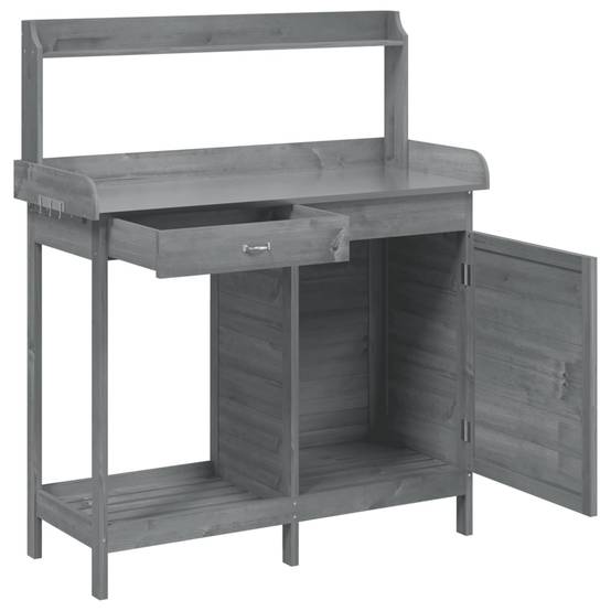 Table de Jardinage Grise en Bois Massif de Sapin avec Armoire Tiroir et Surface Zinc – ComfortXL Outdoor Living - Imagen 6