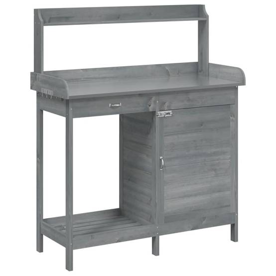 Table de Jardinage Grise en Bois Massif de Sapin avec Armoire Tiroir et Surface Zinc – ComfortXL Outdoor Living - Imagen 2
