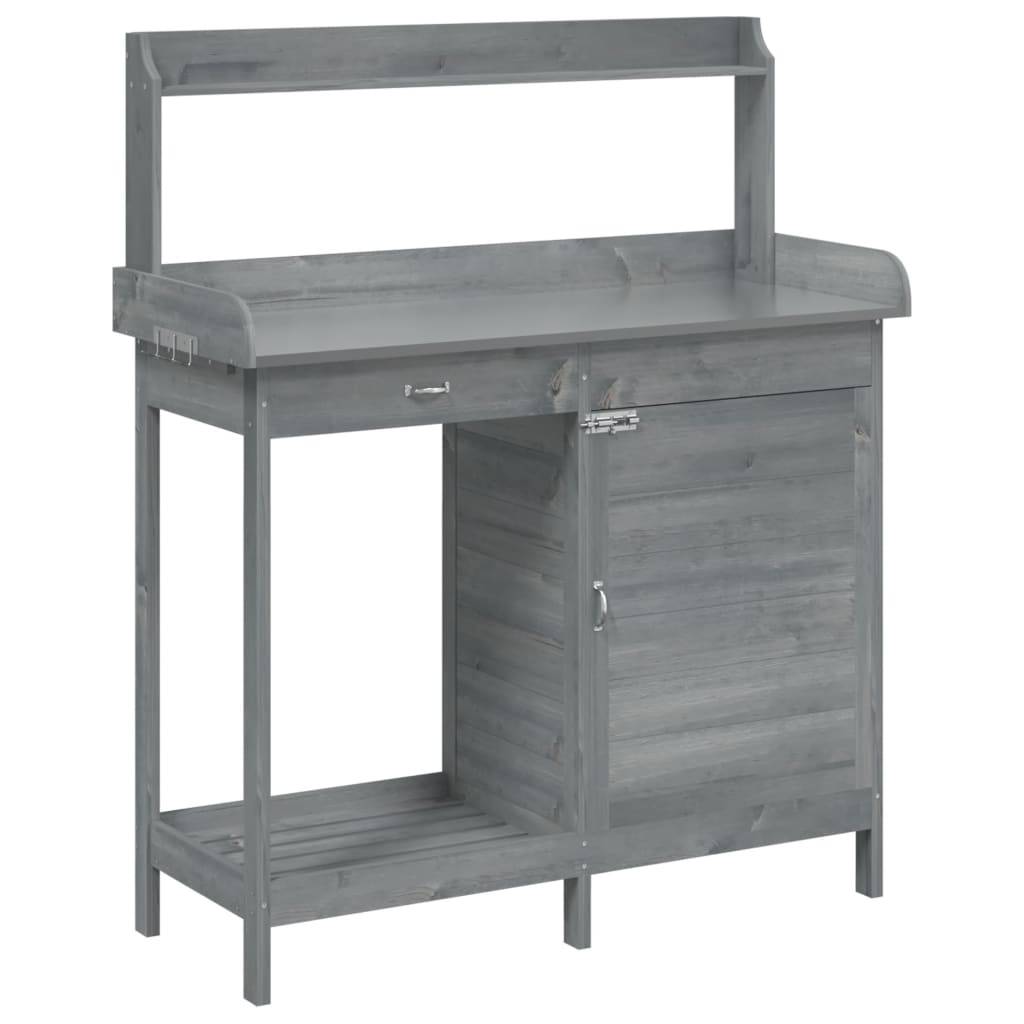 Table de Jardinage Grise en Bois Massif de Sapin avec Armoire Tiroir et Surface Zinc – ComfortXL Outdoor Living - Imagen 2