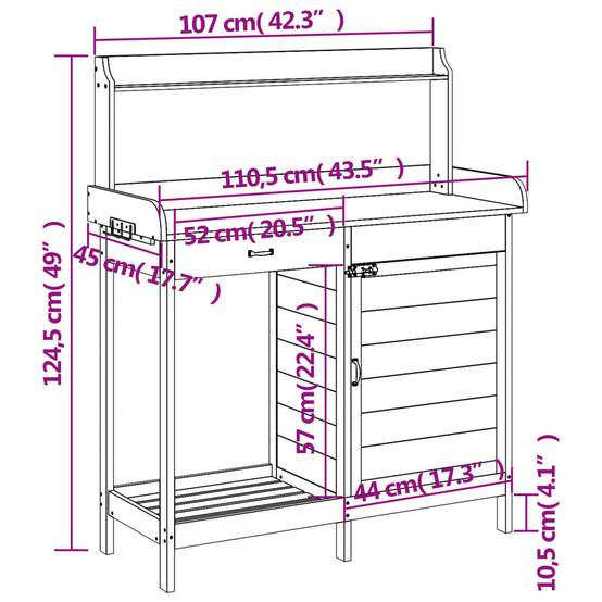 Table de Jardinage Grise en Bois Massif de Sapin avec Armoire Tiroir et Surface Zinc – ComfortXL Outdoor Living - Imagen 5