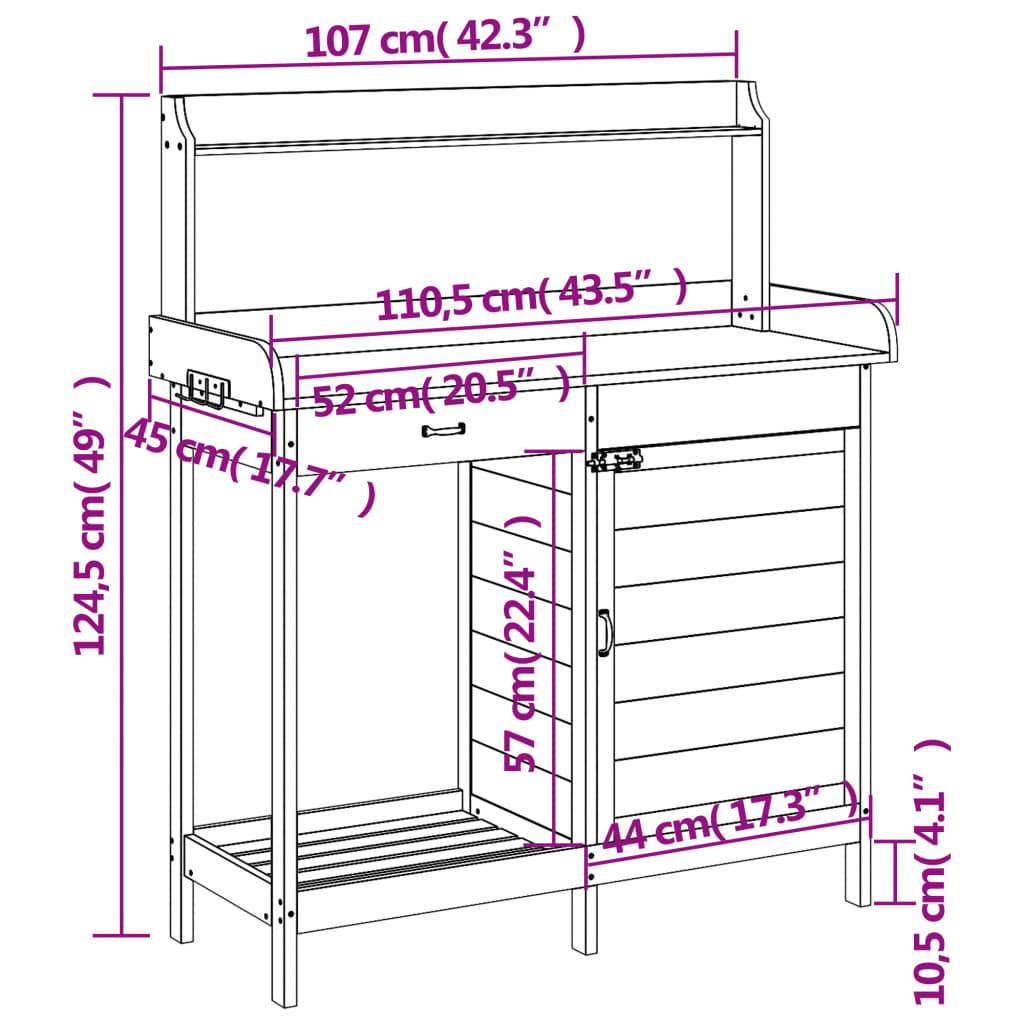 Table de Jardinage Grise en Bois Massif de Sapin avec Armoire Tiroir et Surface Zinc – ComfortXL Outdoor Living - Imagen 5