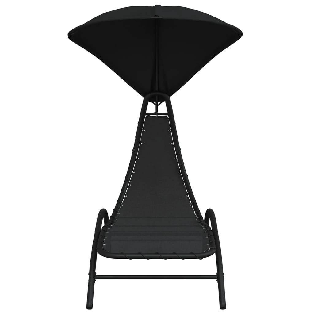 Helloshop26 - Transat chaise longue bain de soleil lit de jardin terrasse meuble d'extérieur avec auvent 167 x 80 x 195 cm tissu et acier noir - Imagen 2