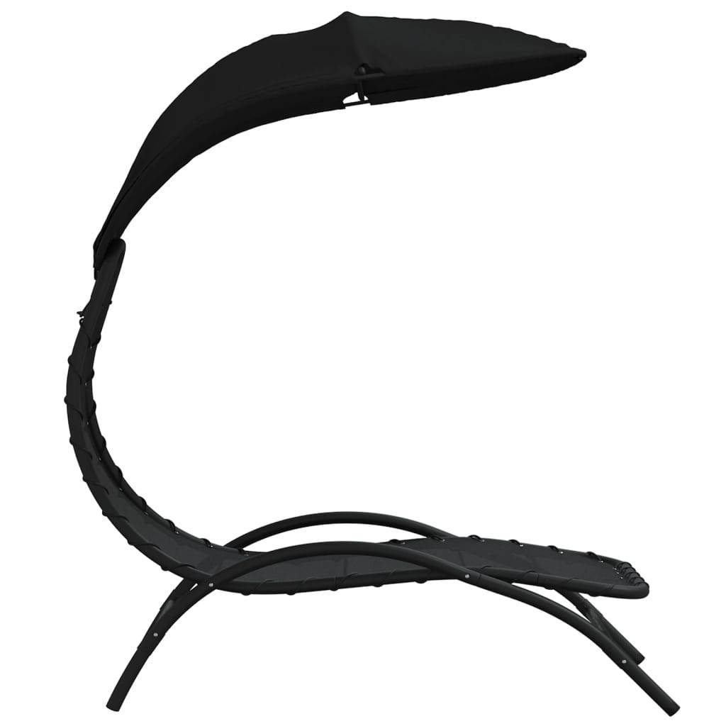 Helloshop26 - Transat chaise longue bain de soleil lit de jardin terrasse meuble d'extérieur avec auvent 167 x 80 x 195 cm tissu et acier noir - Imagen 3