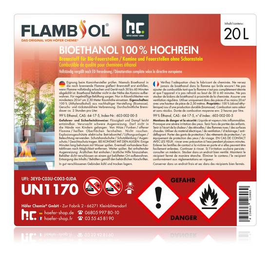 Bioéthanol à 100 % dénaturé FLAMBIOL® en bidon de 20 L x 24 - Image 7