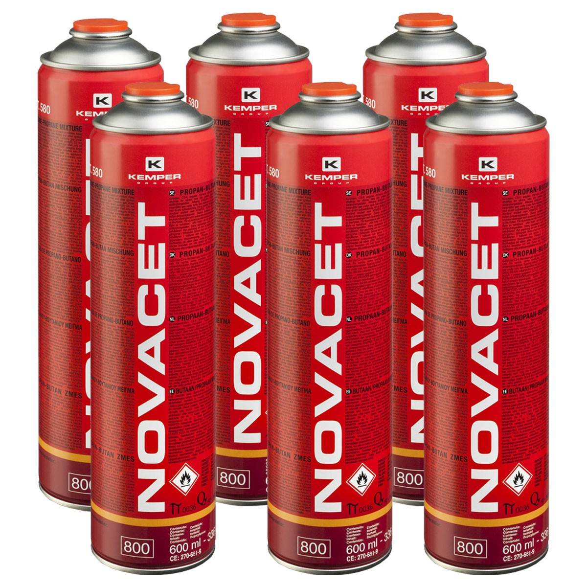 Pack de 6 Cartouches de gaz 330gr NOVACET Butane propane mix 600ml Valve 7/16 KEMPER - Imagen 1