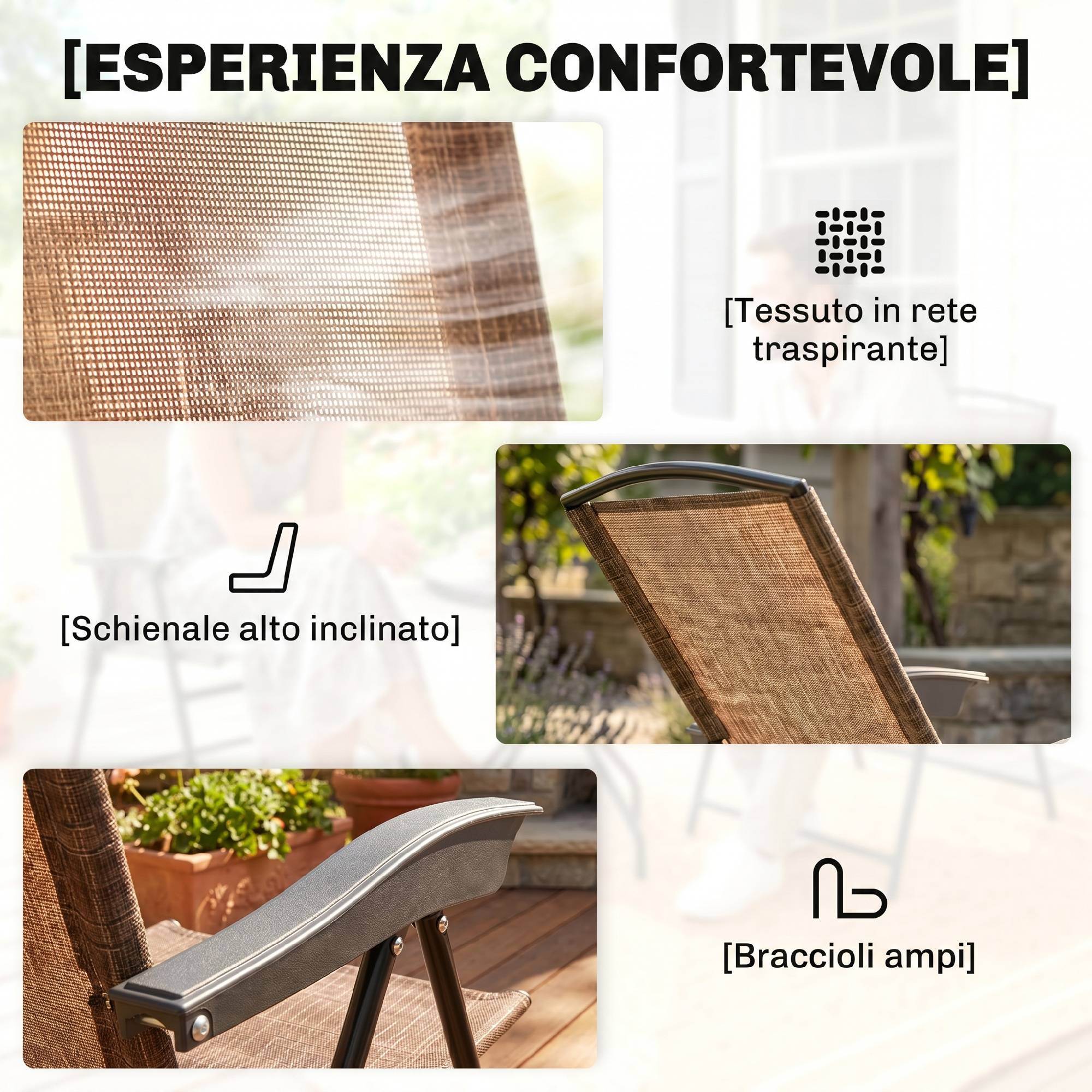 Petite table avec 2 chaises, ensemble 3 pcs pliant réglable extérieur textilene marron - Image 8