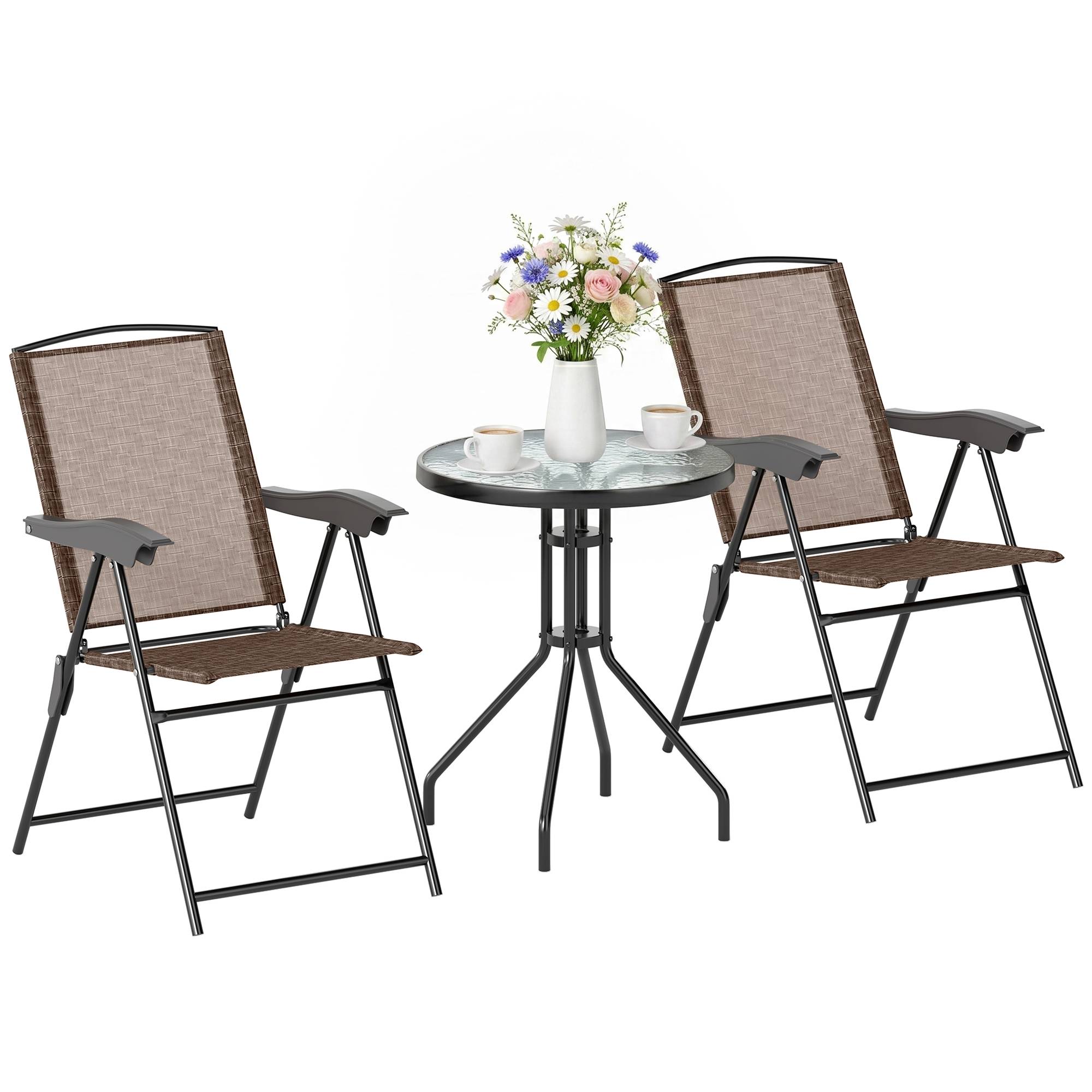 Petite table avec 2 chaises, ensemble 3 pcs pliant réglable extérieur textilene marron - Image 2