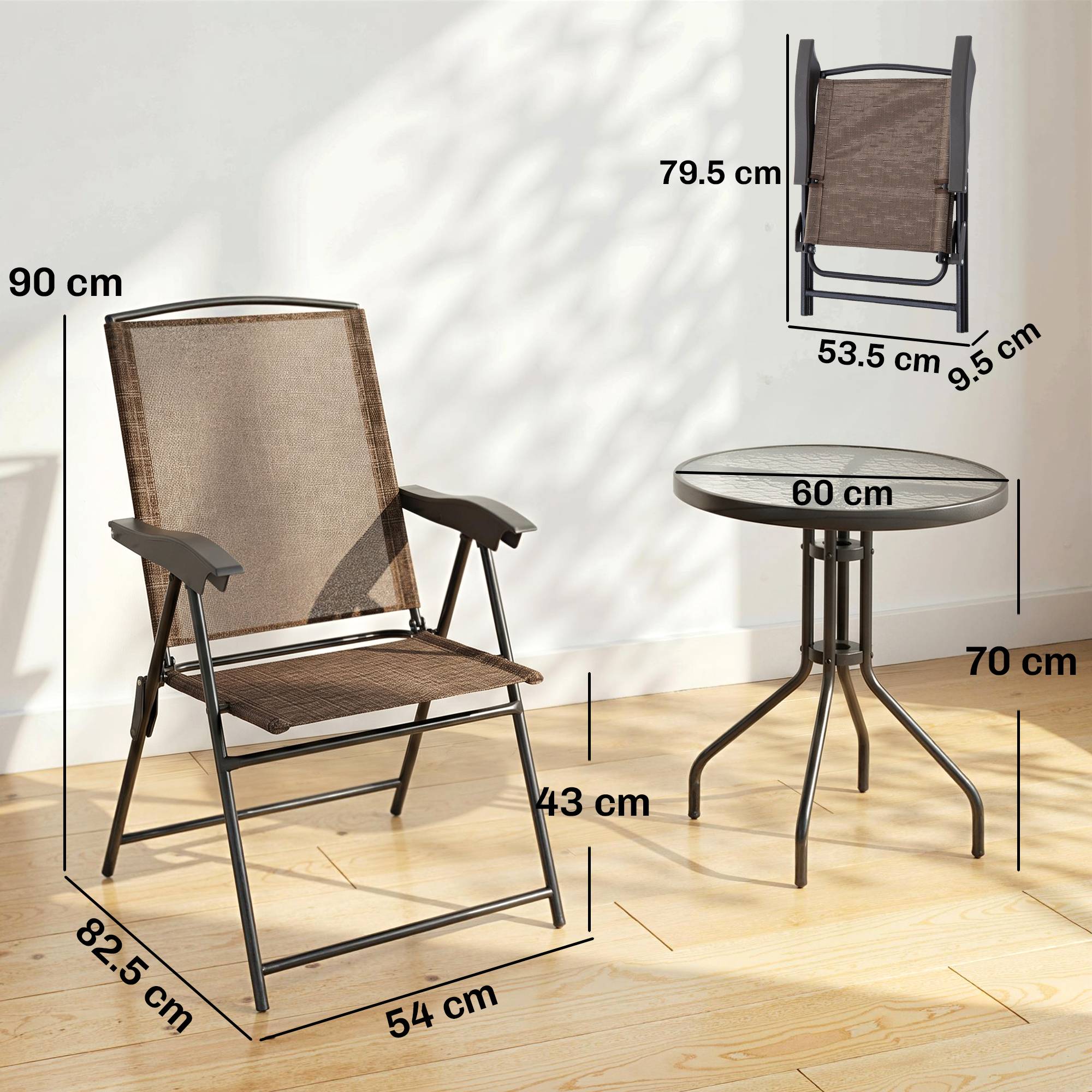 Petite table avec 2 chaises, ensemble 3 pcs pliant réglable extérieur textilene marron - Image 5