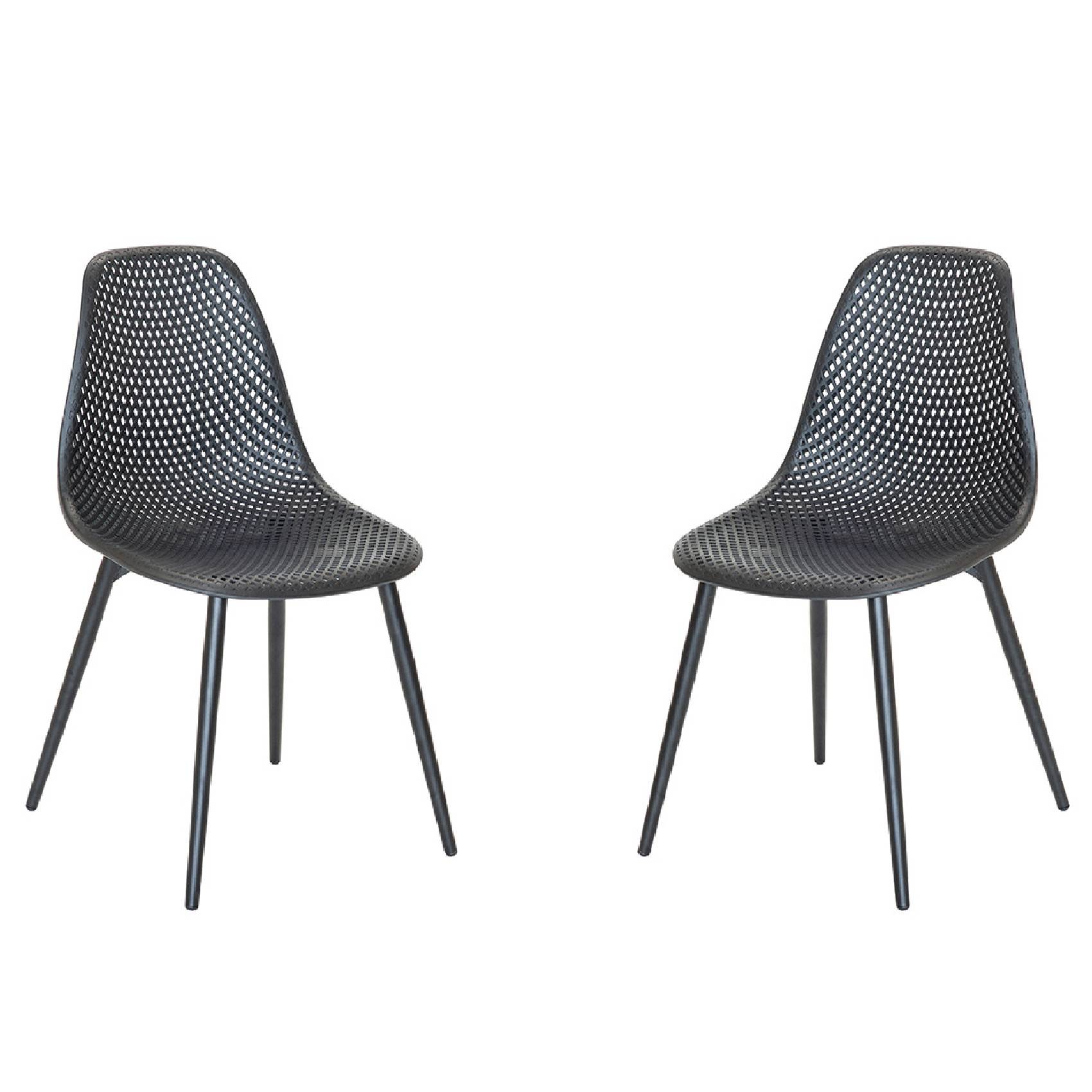 Lot de 2 chaises exterieur en résine tressée - JARDILINE - Aluminium/Résine - Noir - Imagen 1