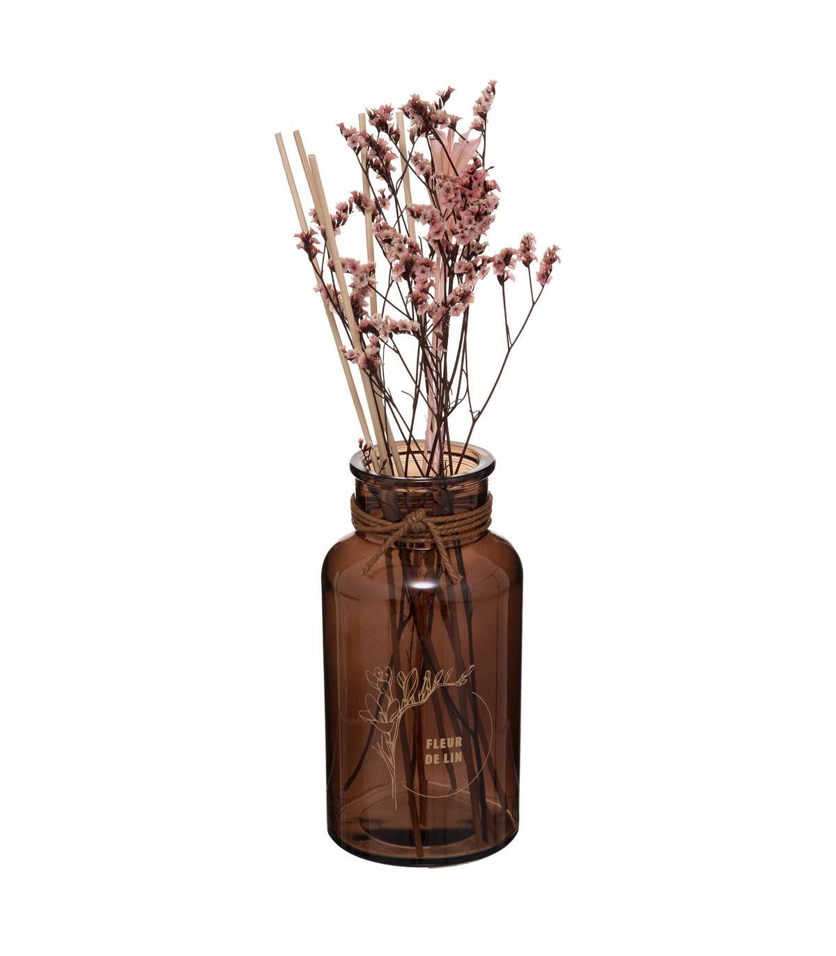 Diffuseur de parfum Fleur de lin 300 ml avec Bâtonnets et Fleurs séchées - Imagen 1