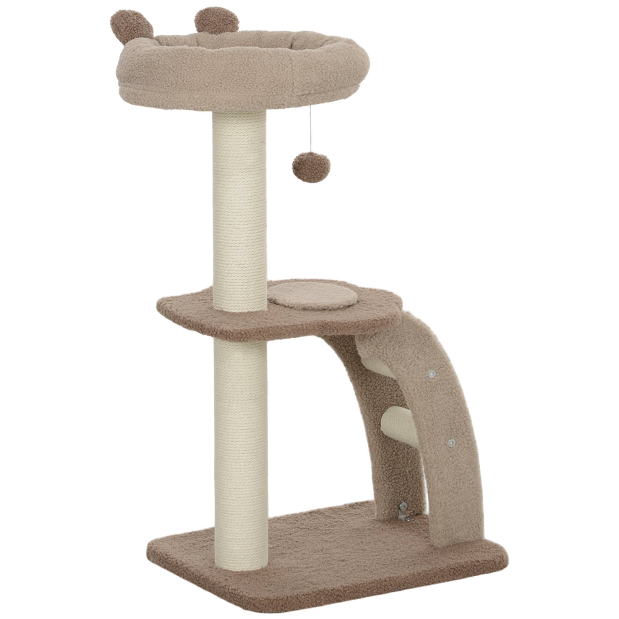 Tour pour Chat à 3 Niveaux avec Niche Échelle et Griffoirs en Sisal 88 cm Café - ComfortXL Outdoor Living - Image 2