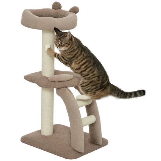 Tour pour Chat à 3 Niveaux avec Niche Échelle et Griffoirs en Sisal 88 cm Café - ComfortXL Outdoor Living - Image 1
