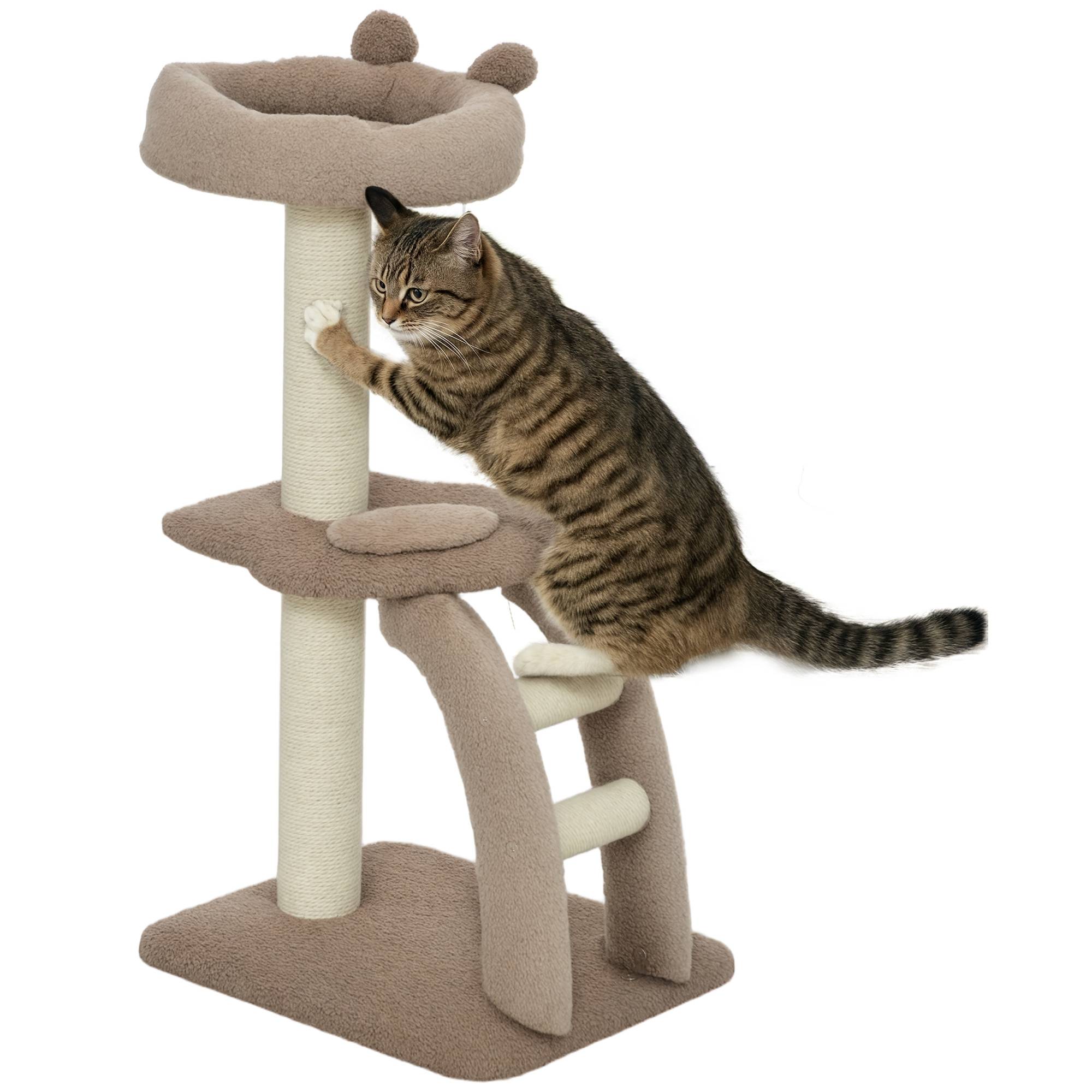 Tour pour Chat à 3 Niveaux avec Niche Échelle et Griffoirs en Sisal 88 cm Café - ComfortXL Outdoor Living - Image 1