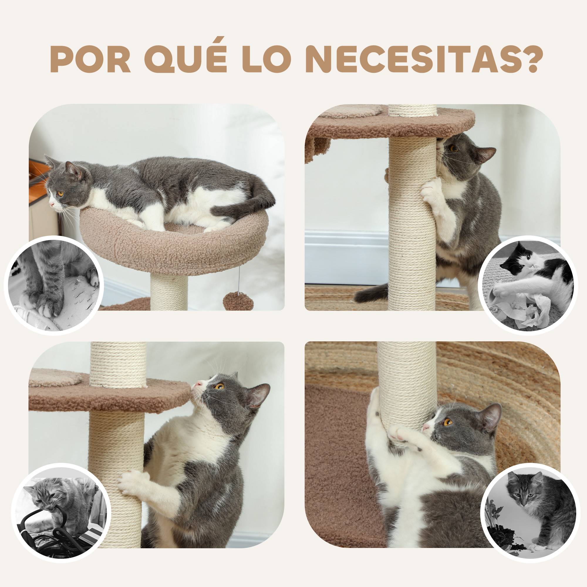 Tour pour Chat à 3 Niveaux avec Niche Échelle et Griffoirs en Sisal 88 cm Café - ComfortXL Outdoor Living - Image 8