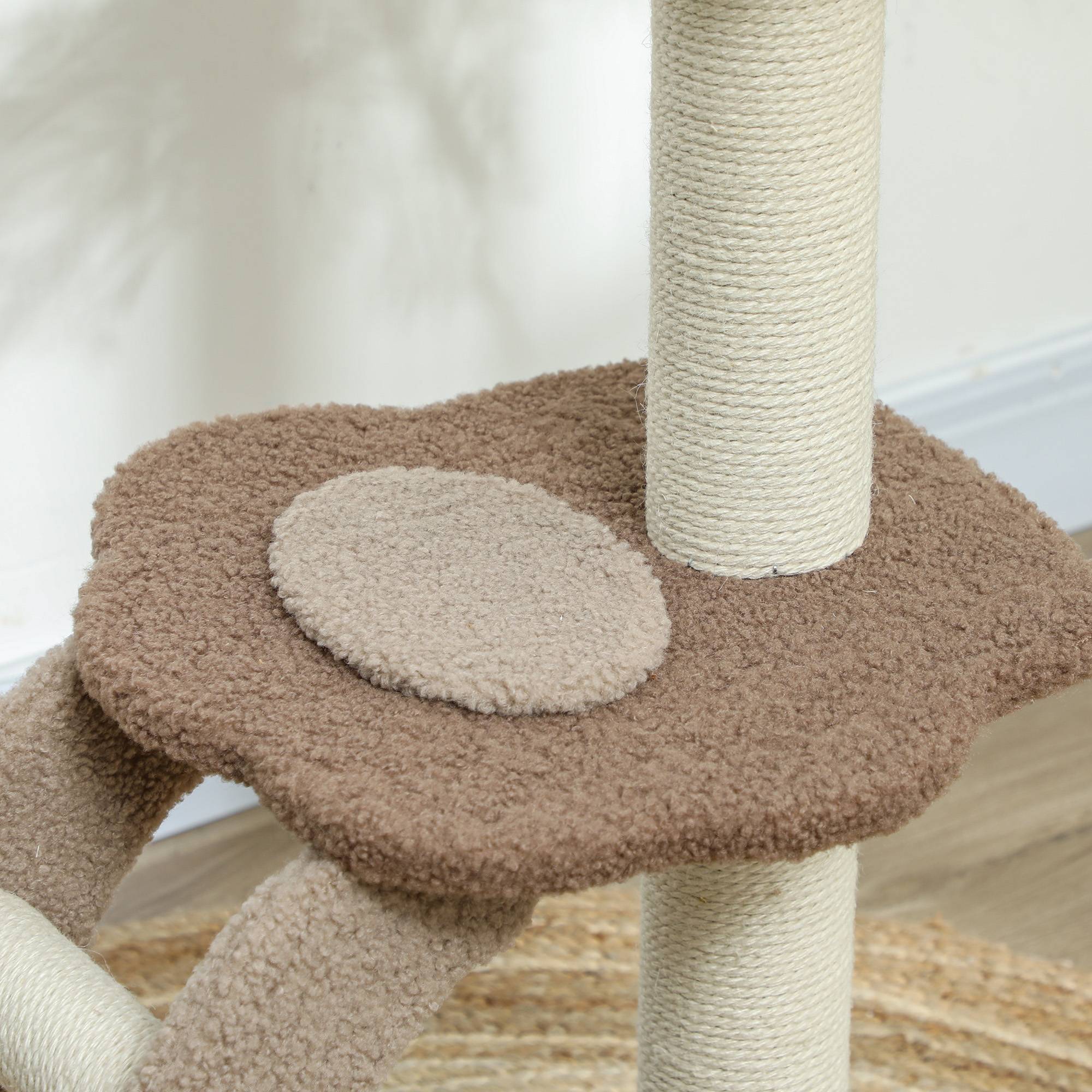 Tour pour Chat à 3 Niveaux avec Niche Échelle et Griffoirs en Sisal 88 cm Café - ComfortXL Outdoor Living - Image 9