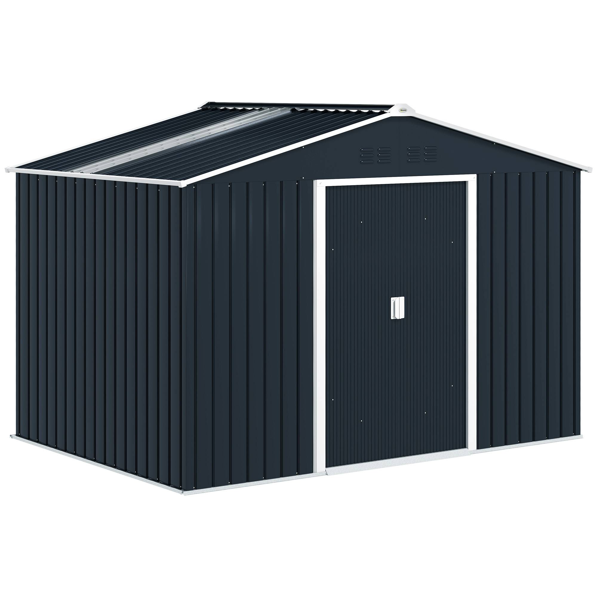 Abri de jardin 4,9 m² 277 x 195 x 192 cm avec 2 portes coulissantes, base renforcée (plancher non inclus), gris foncé - Image 1