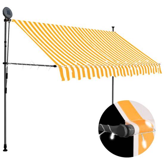 ComfortXL - Store Terrasse avec Lumière LED Solaire Manuel sans Perçage Rétractable Orange Blanc 300x120 cm – ComfortXL Outdoor Living - Image 1