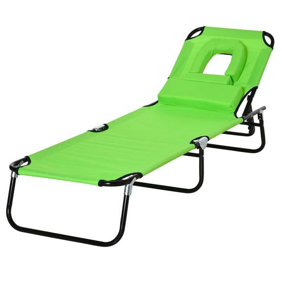 Transat Pliant de Jardin Vert 190x56x28cm - Bain de Soleil réglable 4 Positions avec Oreiller pour Plage Camping Terrasse - Image 2